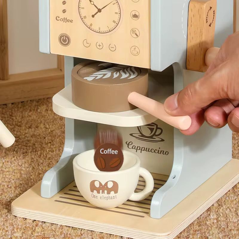 Mașină de Cafea din Lemn - Set Complet Cafenea pentru Copii