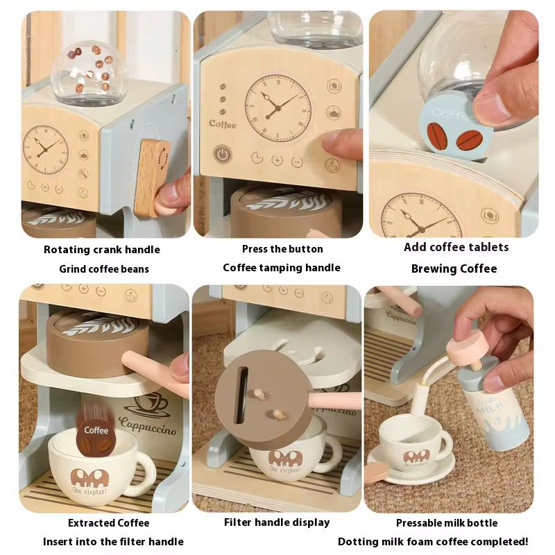 Mașină de Cafea din Lemn - Set Complet Cafenea pentru Copii