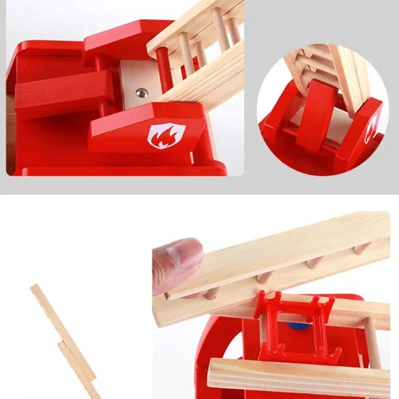 Mașină de Pompieri din Lemn cu Scară Extensibilă și Figurine